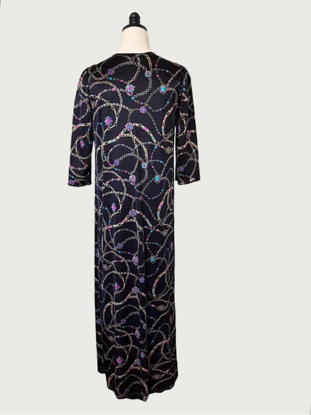 vintage 80s Vassarette gown robe set jewels and gems print size small